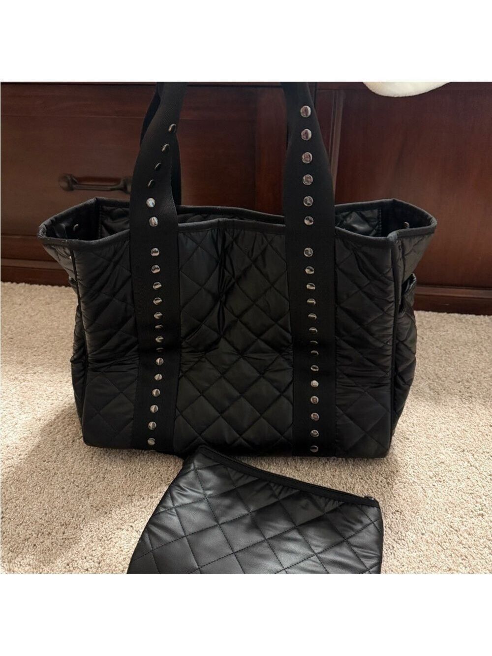 HAUTE SHORE Black Jaime Quilted Tote Bag with Silver Studs - Picture 3 of 8